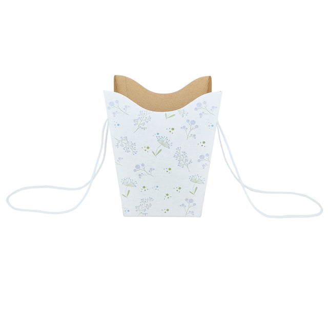 Pungă carton ALB pentru flori - Model 6 Floral cu mânere din șnur textil 11 x 18,5(H) x 11cm
