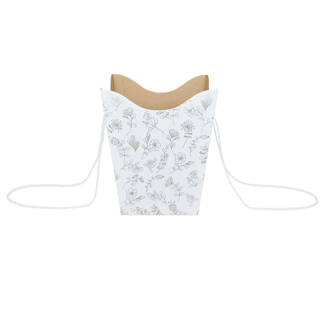 Pungă carton ALB pentru flori - Model 4 Floral cu mânere din șnur textil 11 x 18,5(H) x 11cm