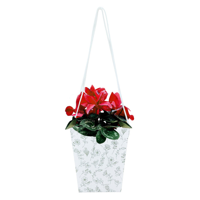 Pungă carton ALB pentru flori - Model 4 Floral cu mânere din șnur textil 11 x 18,5(H) x 11cm
