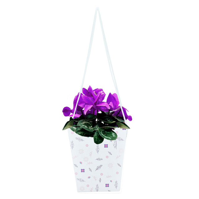 Pungă carton ALB pentru flori - Model 2 Floral cu mânere din șnur textil 11 x 18,5(H) x 11cm