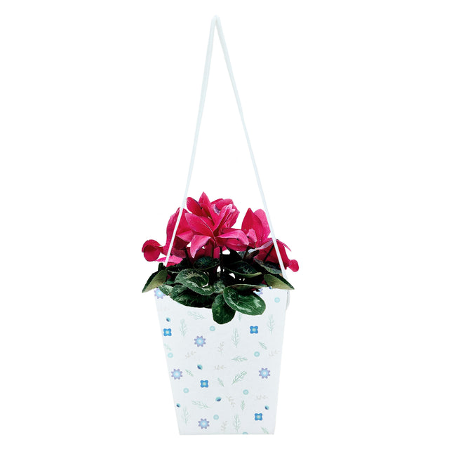 Pungă carton ALB pentru flori - Model 1 Floral cu mânere din șnur textil 11 x 18,5(H) x 11cm