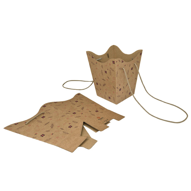 WHITE paper bag for flowers with textile string handles 23 x 20(H) x 20cm