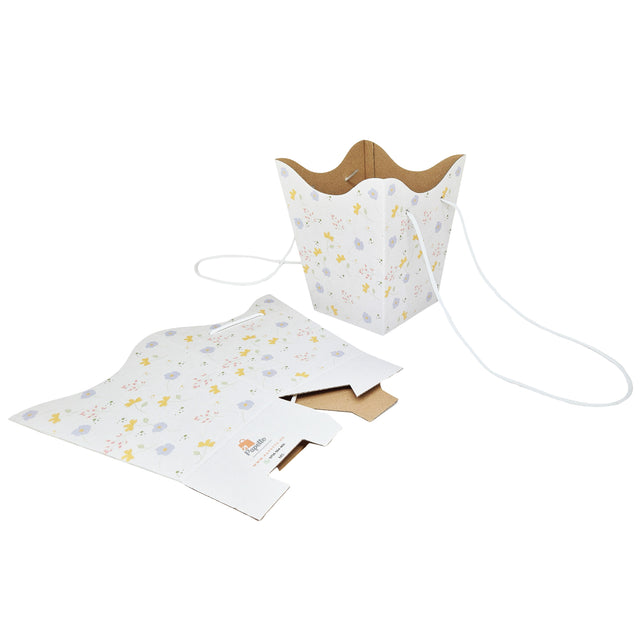 Pungă carton ALB pentru flori - Model 5 Floral cu mânere din șnur textil 11 x 18,5(H) x 11cm