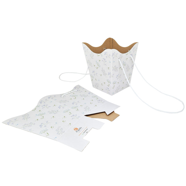 Pungă carton ALB pentru flori - Model 6 Floral cu mânere din șnur textil 11 x 18,5(H) x 11cm