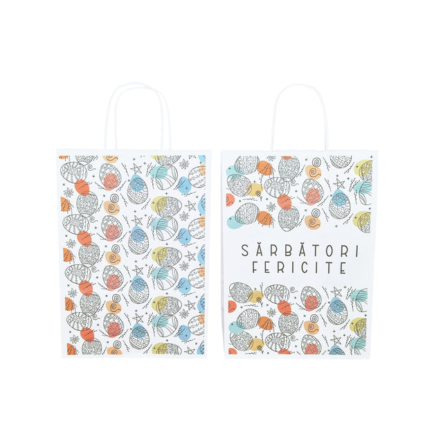 Pungă Hârtie Kraft cu Model Paște Festive Egg Mosaic 32 x 41(H) x 12cm