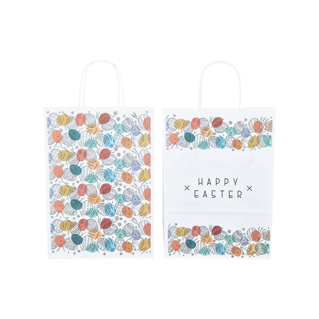 Pungă Hârtie Kraft cu Model Paște Color Splash Eggs 22 x 31(H) x 10cm