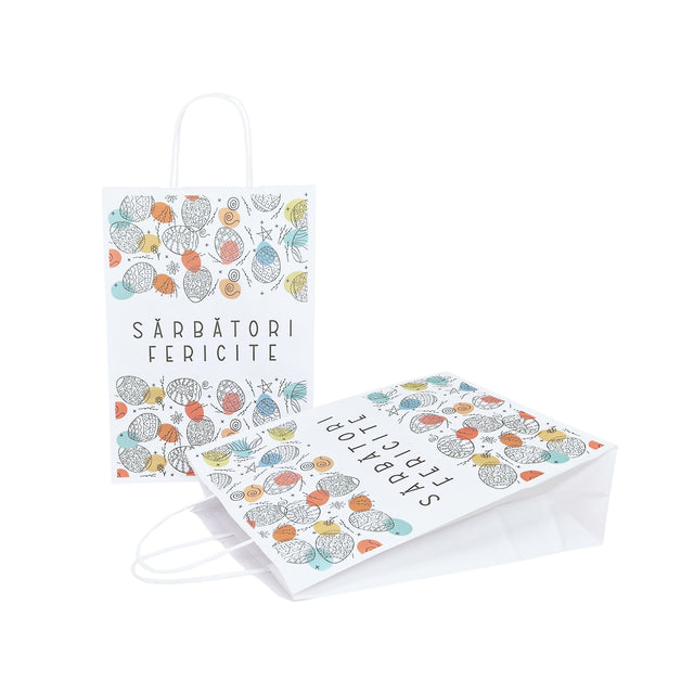 Pungă Hârtie Kraft cu Model Paște Festive Egg Mosaic 32 x 41(H) x 12cm