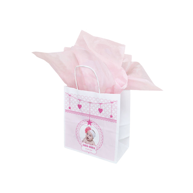 Pungă Hârtie Kraft cu Model Botez Fetiță Baby Princess 20 x 21(H) x 10cm