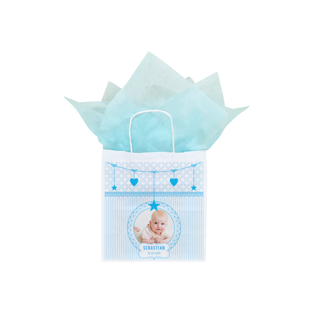 Pungă Hârtie Kraft cu Model Botez Băiețel Little Prince 18 x 22(H) x 8 cm