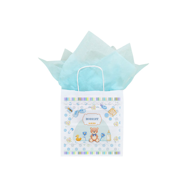 Pungă Hârtie Kraft cu Model Botez Fetiță Sweet Baby Carriage 20 x 21(H) x 10cm