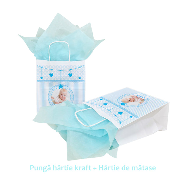 Pungă Hârtie Kraft cu Model Botez Băiețel Little Prince 22 x 31(H) x 10cm