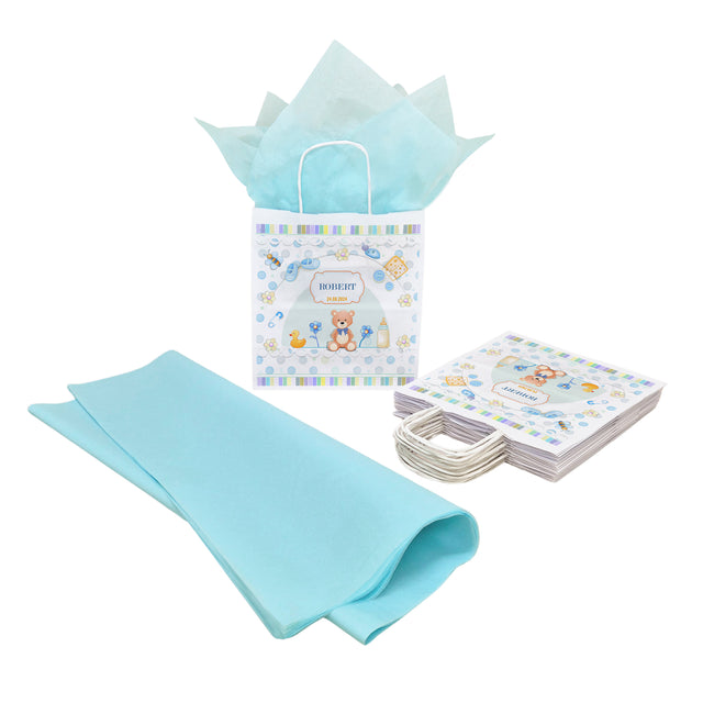 Pungă Hârtie Kraft cu Model Botez Fetiță Sweet Baby Carriage 20 x 21(H) x 10cm