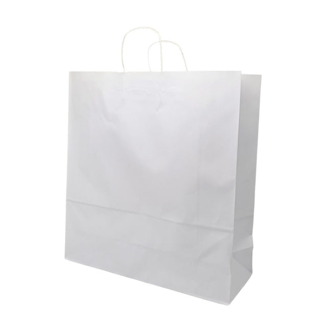 Pungă hârtie kraft ALB cu mânere din hârtie răsucită 46 x 49(H) x 16cm