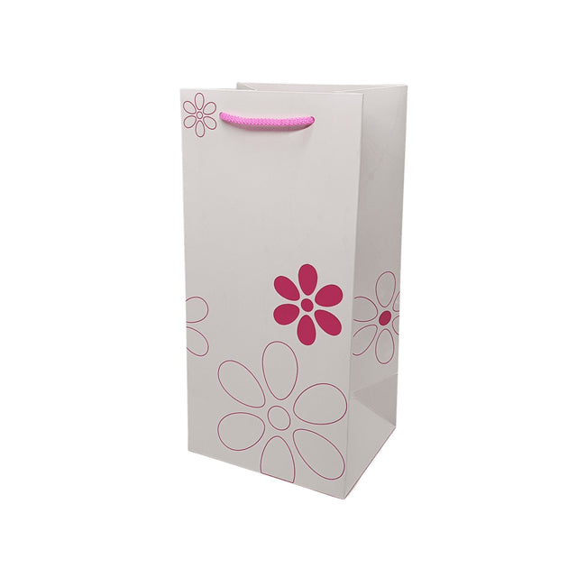 Pungă hârtie ROZ pentru flori (ORHIDEE) cu mânere din șnur textil 16 x 33(H) x 13cm