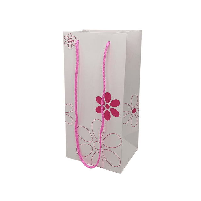 Pungă hârtie ROZ pentru flori (ORHIDEE) cu mânere din șnur textil 16 x 33(H) x 13cm