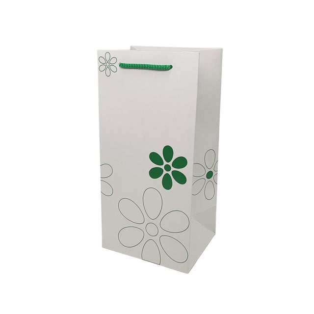 Pungă hârtie VERDE pentru flori (ORHIDEE) cu mânere din șnur textil 16 x 33(H) x 13cm