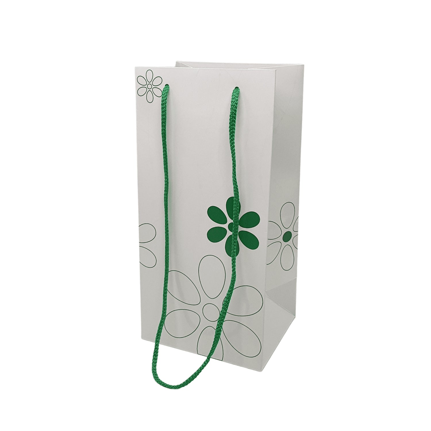 Pungă hârtie VERDE pentru flori (ORHIDEE) cu mânere din șnur textil 16 x 33(H) x 13cm
