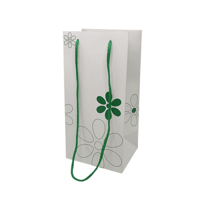 Pungă hârtie VERDE pentru flori (ORHIDEE) cu mânere din șnur textil 16 x 33(H) x 13cm