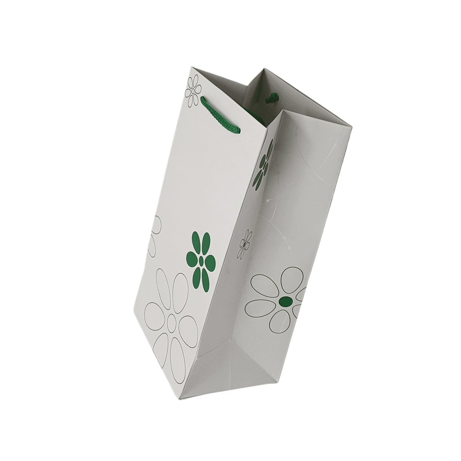 Pungă hârtie VERDE pentru flori (ORHIDEE) cu mânere din șnur textil 16 x 33(H) x 13cm