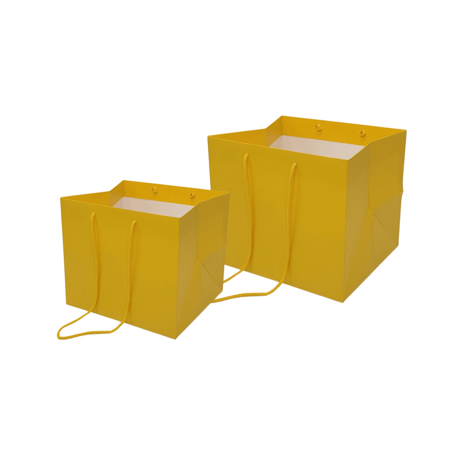 Pungă hârtie GALBENĂ pentru flori cu mânere din șnur textil 16 x 17(H) x 15cm