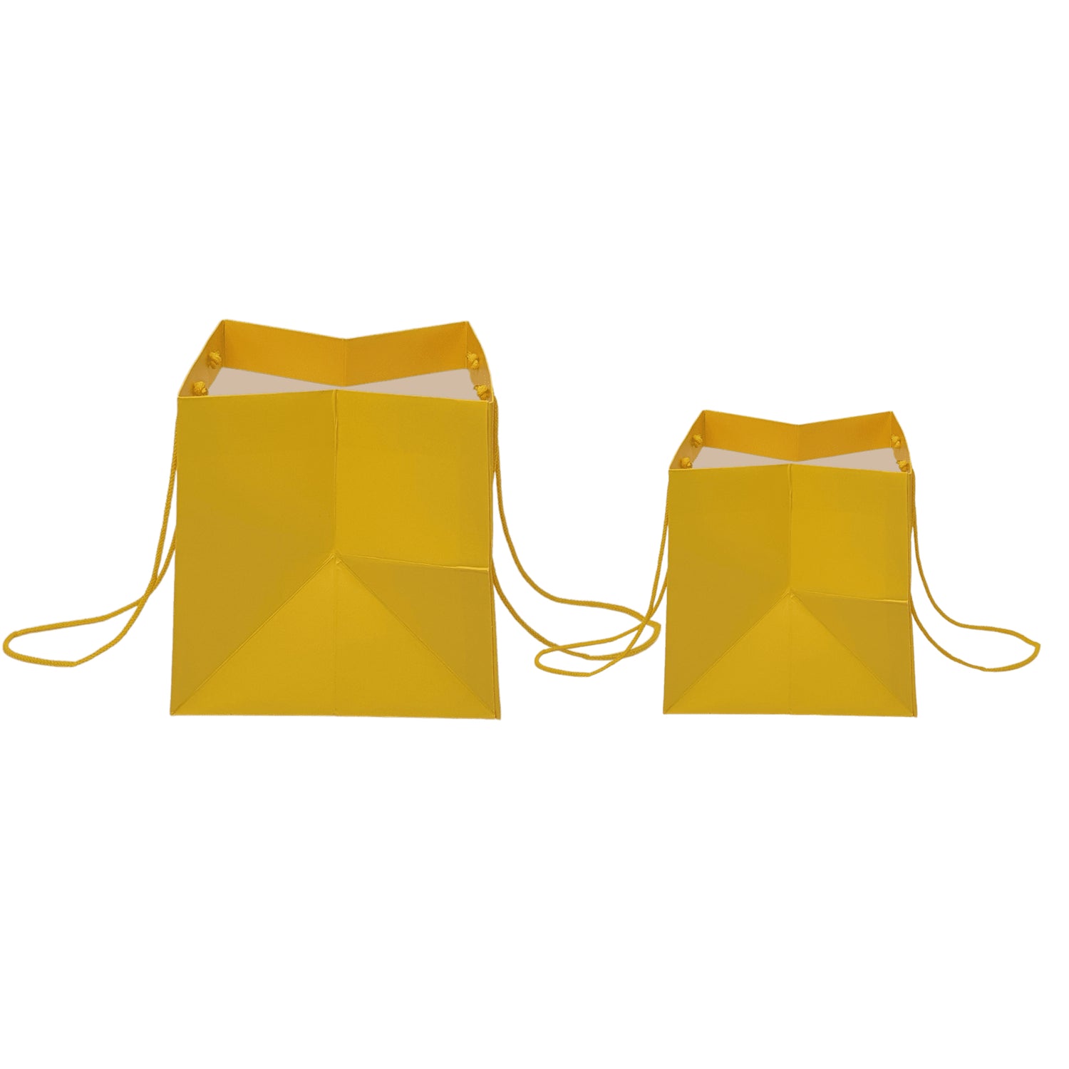 Pungă hârtie GALBENĂ pentru flori cu mânere din șnur textil 16 x 17(H) x 15cm