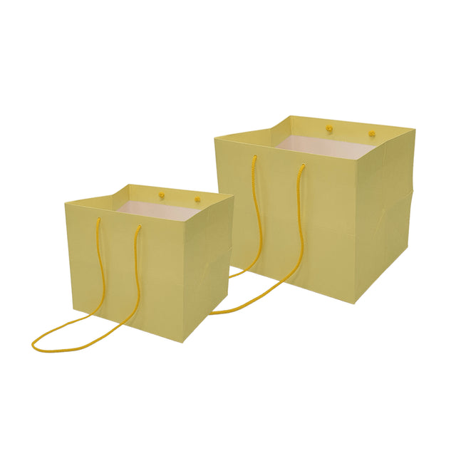 Pungă hârtie GALBEN PAL pentru flori cu mânere din șnur textil 16 x 17(H) x 15cm