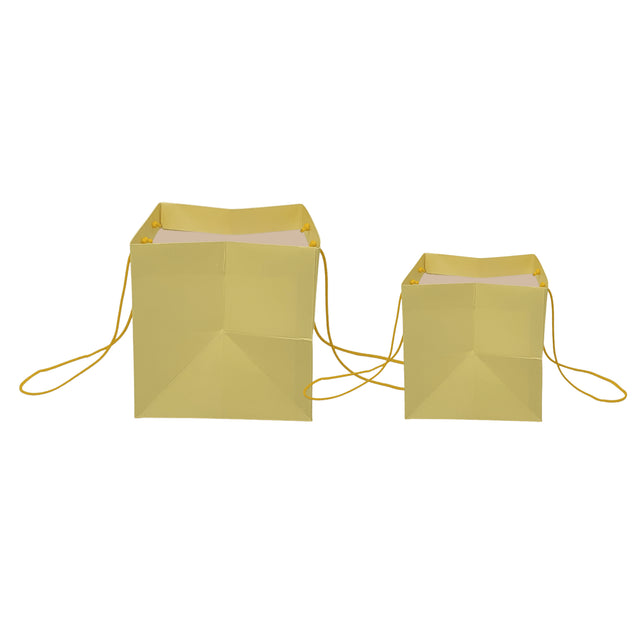 Pungă hârtie GALBEN PAL pentru flori cu mânere din șnur textil 16 x 17(H) x 15cm