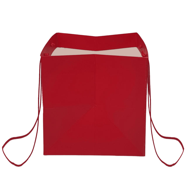 Pungă hârtie ROȘIE pentru flori cu mânere din șnur textil 30 x 25(H) x 27cm