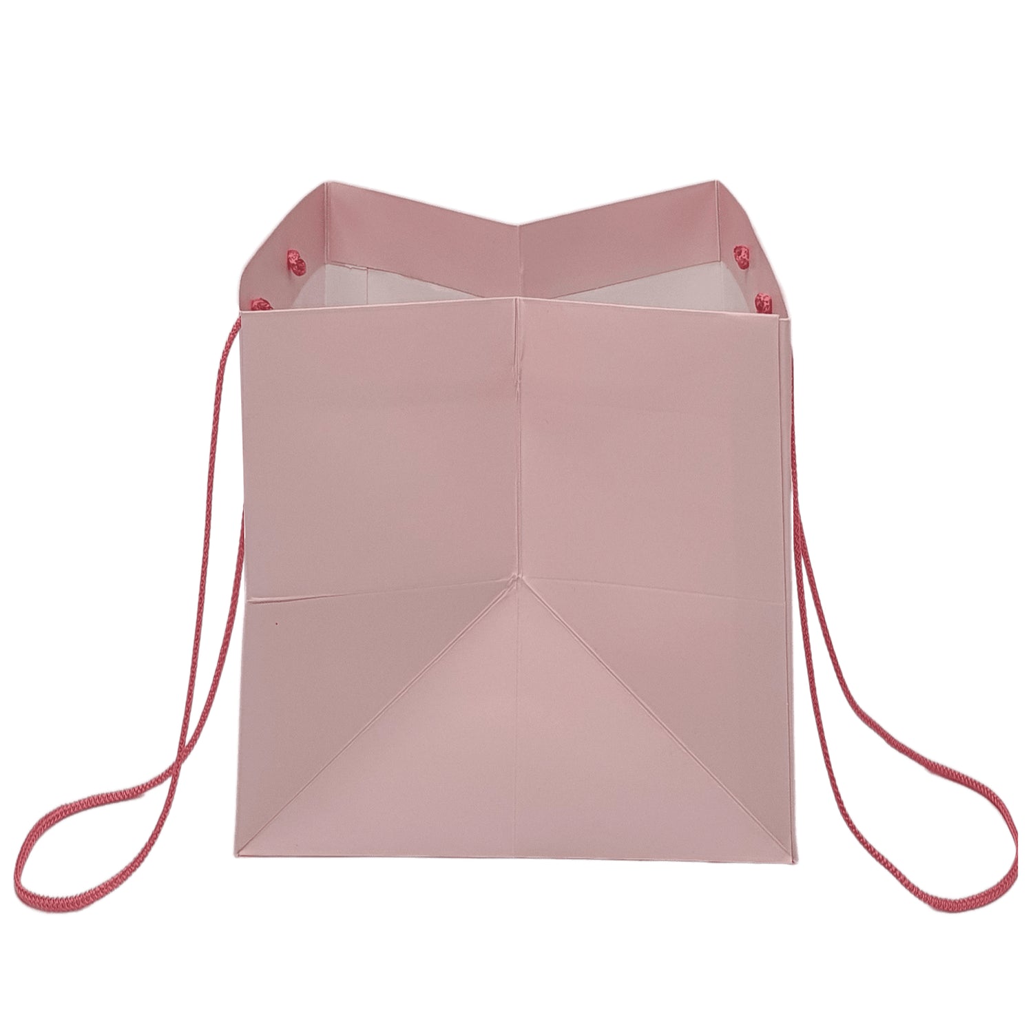 Pungă hârtie ROZ PAL pentru flori cu mânere din șnur textil 30 x 25(H) x 27cm