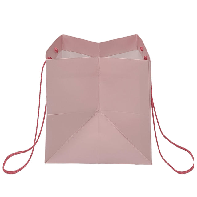 Pungă hârtie ROZ PAL pentru flori cu mânere din șnur textil 30 x 25(H) x 27cm