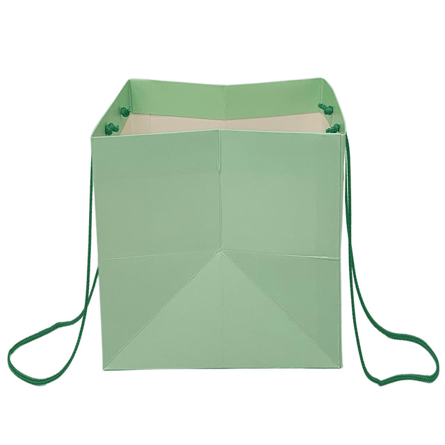 Pungă hârtie VERDE PAL pentru flori cu mânere din șnur textil 30 x 25(H) x 27cm
