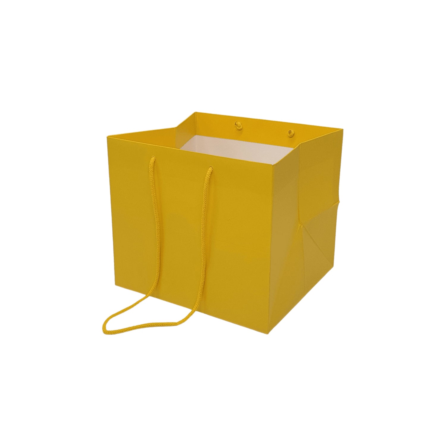 Pungă hârtie GALBENĂ pentru flori cu mânere din șnur textil 23 x 20(H) x 20cm