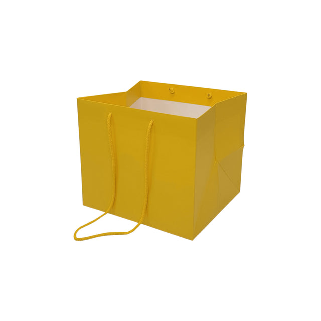 Pungă hârtie GALBENĂ pentru flori cu mânere din șnur textil 23 x 20(H) x 20cm