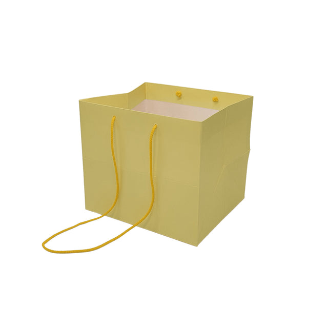 Pungă hârtie GALBEN PAL pentru flori cu mânere din șnur textil 23 x 20(H) x 20cm