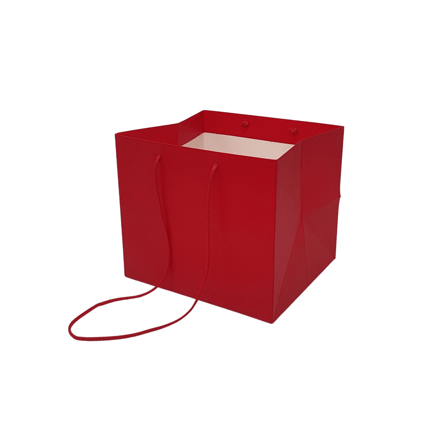 Pungă hârtie ROȘIE pentru flori cu mânere din șnur textil 23 x 20(H) x 20cm