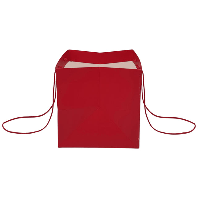 Pungă hârtie ROȘIE pentru flori cu mânere din șnur textil 23 x 20(H) x 20cm