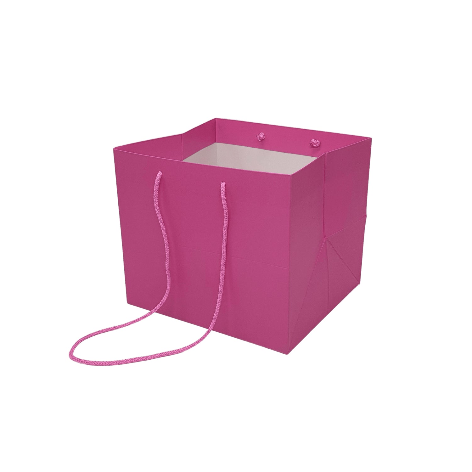 Pungă hârtie ROZ pentru flori cu mânere din șnur textil 23 x 20(H) x 20cm