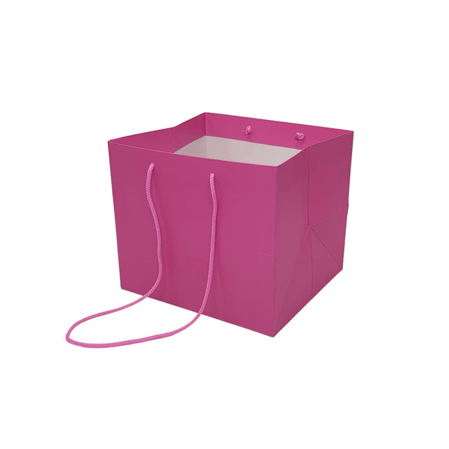 Pungă hârtie ROZ pentru flori cu mânere din șnur textil 23 x 20(H) x 20cm