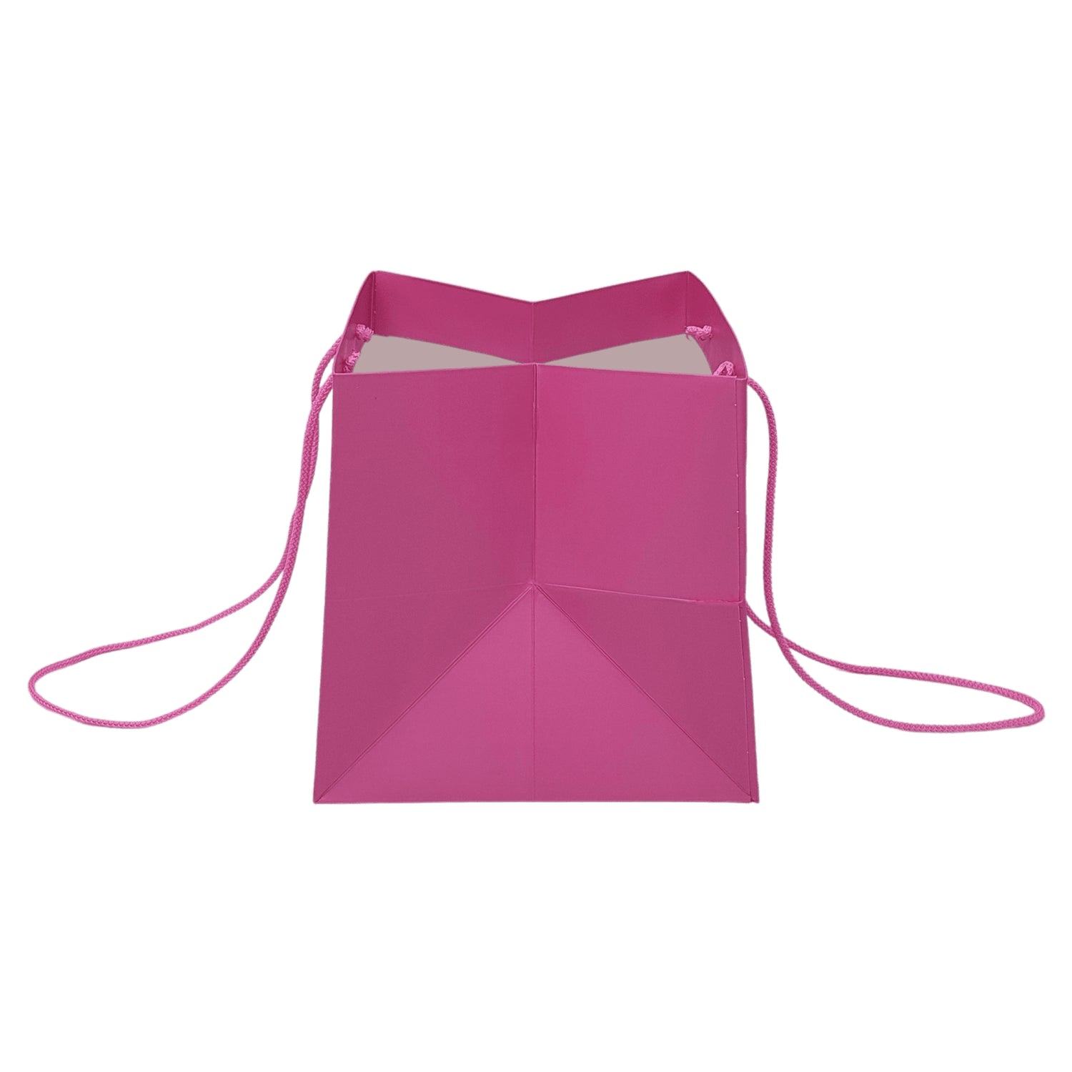 Pungă hârtie ROZ pentru flori cu mânere din șnur textil 23 x 20(H) x 20cm