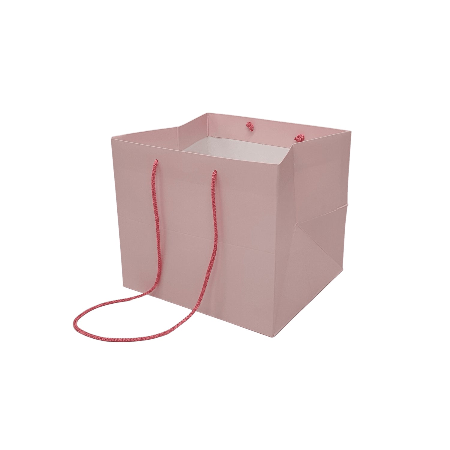 Pungă hârtie ROZ PAL pentru flori cu mânere din șnur textil 23 x 20(H) x 20cm