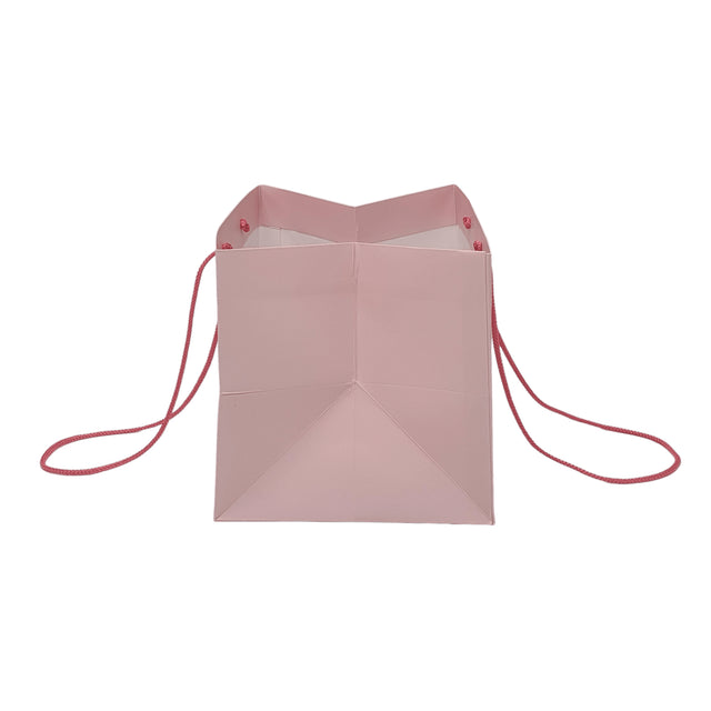 Pungă hârtie ROZ PAL pentru flori cu mânere din șnur textil 23 x 20(H) x 20cm