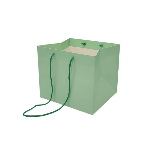 Pungă hârtie VERDE PAL pentru flori cu mânere din șnur textil 23 x 20(H) x 20cm
