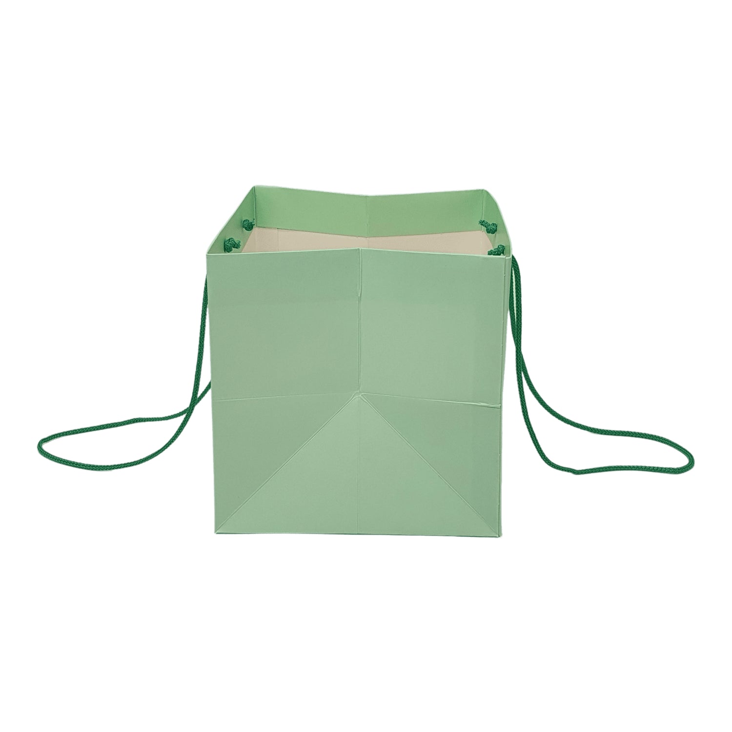 Pungă hârtie VERDE PAL pentru flori cu mânere din șnur textil 23 x 20(H) x 20cm