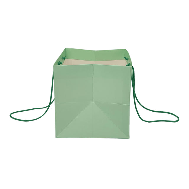 Pungă hârtie VERDE PAL pentru flori cu mânere din șnur textil 23 x 20(H) x 20cm