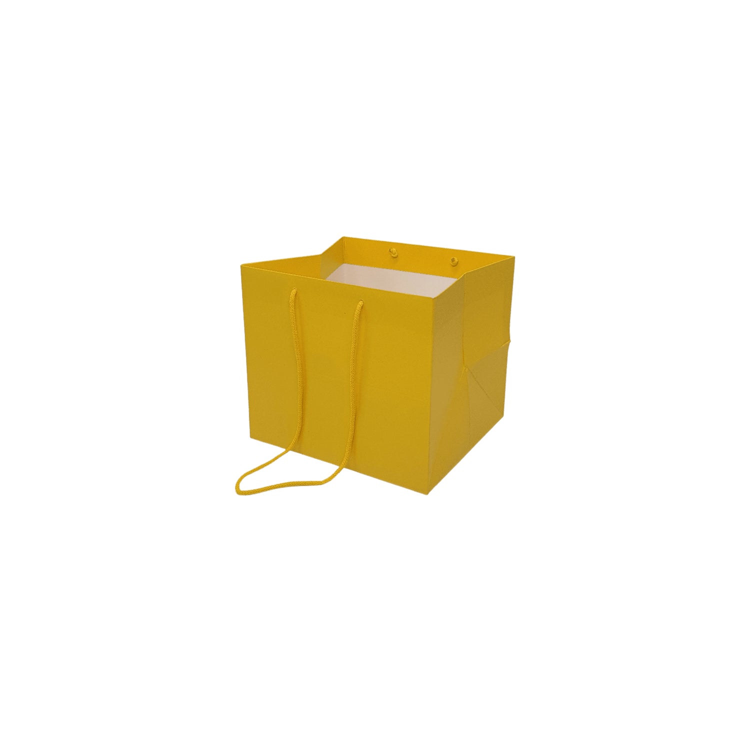 Pungă hârtie GALBENĂ pentru flori cu mânere din șnur textil 16 x 17(H) x 15cm