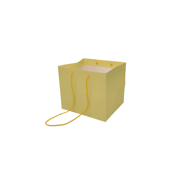 Pungă hârtie GALBEN PAL pentru flori cu mânere din șnur textil 16 x 17(H) x 15cm