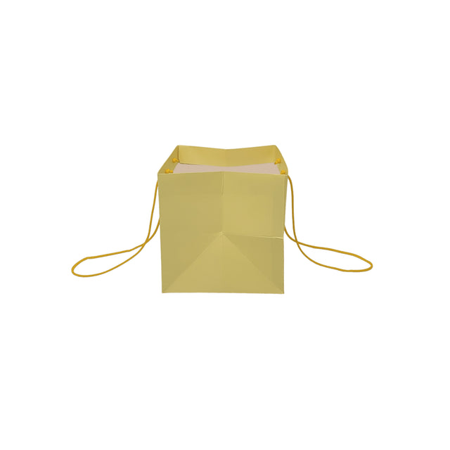 Pungă hârtie GALBEN PAL pentru flori cu mânere din șnur textil 16 x 17(H) x 15cm