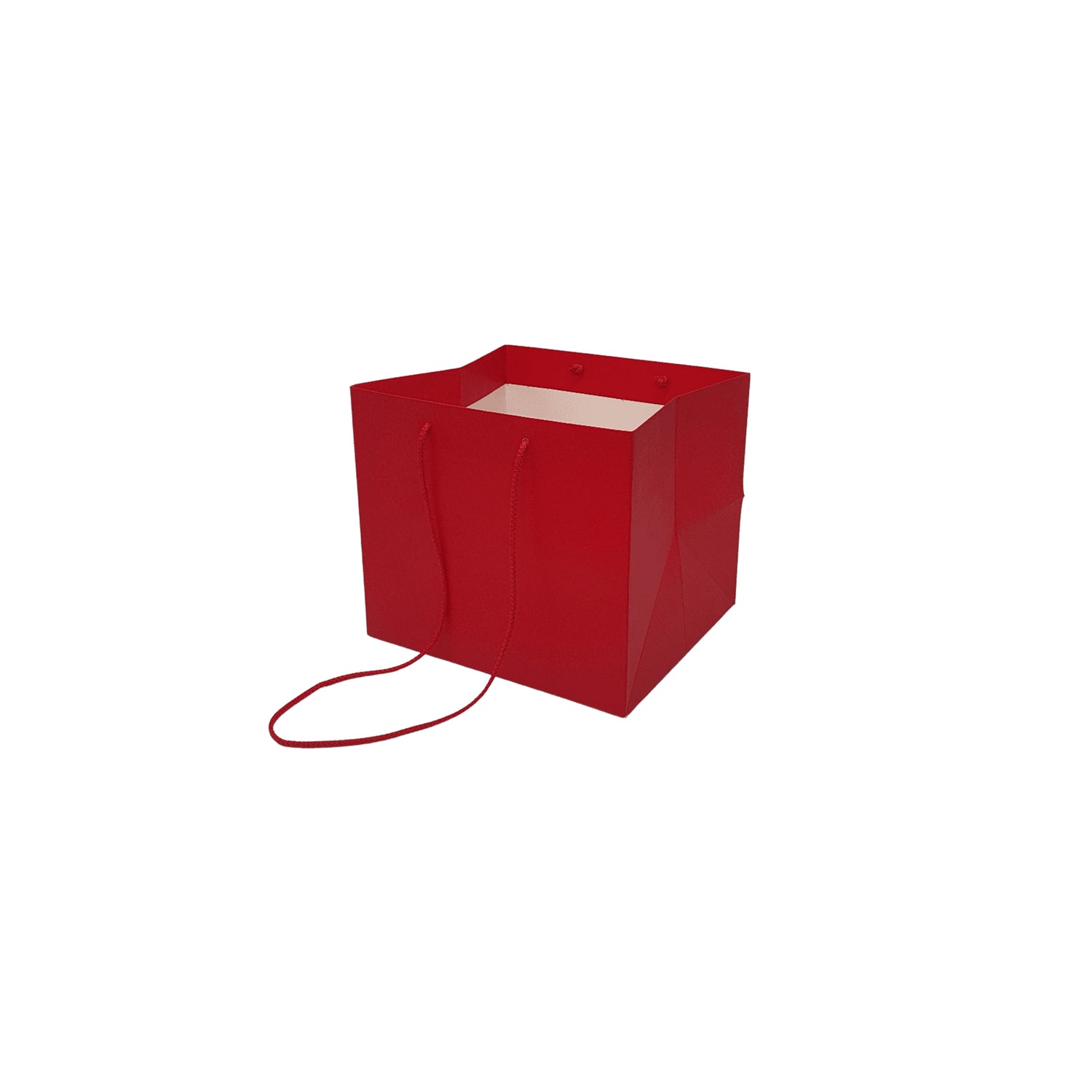 Pungă hârtie ROȘIE pentru flori cu mânere din șnur textil 16 x 17(H) x 15cm