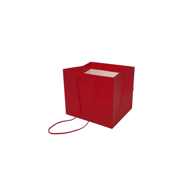 Pungă hârtie ROȘIE pentru flori cu mânere din șnur textil 16 x 17(H) x 15cm