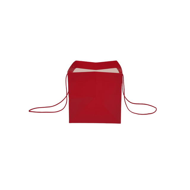 Pungă hârtie ROȘIE pentru flori cu mânere din șnur textil 16 x 17(H) x 15cm